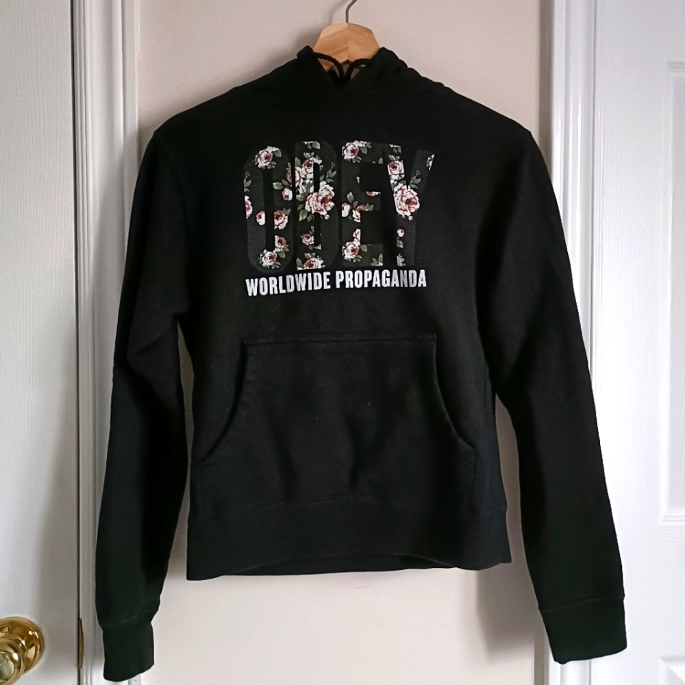 OBEY Black Floral Logo Hoodie Women's XS